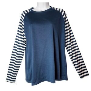 Field & Stream Womens XL Navy Striped Raglan Long Sleeve Performance Gorpcore